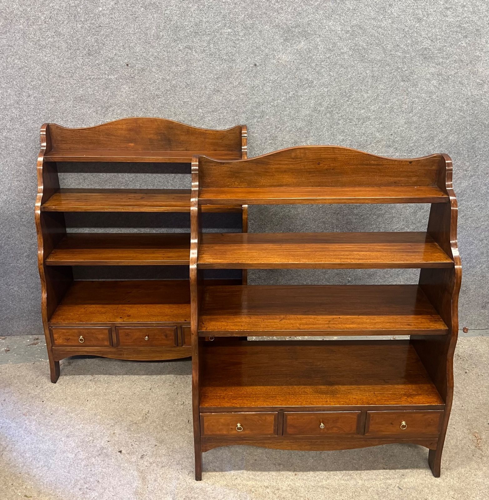 Pair Of Mahogany Waterfall Open Bookcases