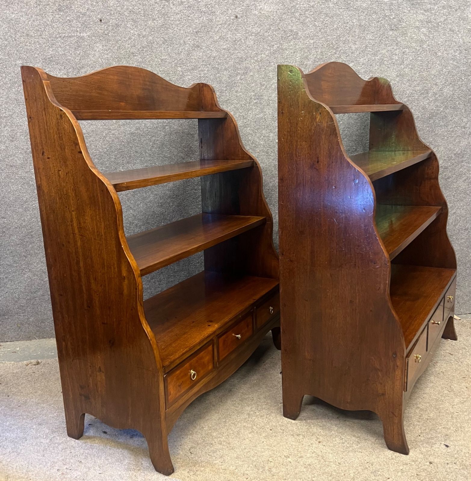Pair Of Mahogany Waterfall Open Bookcases photo for sale