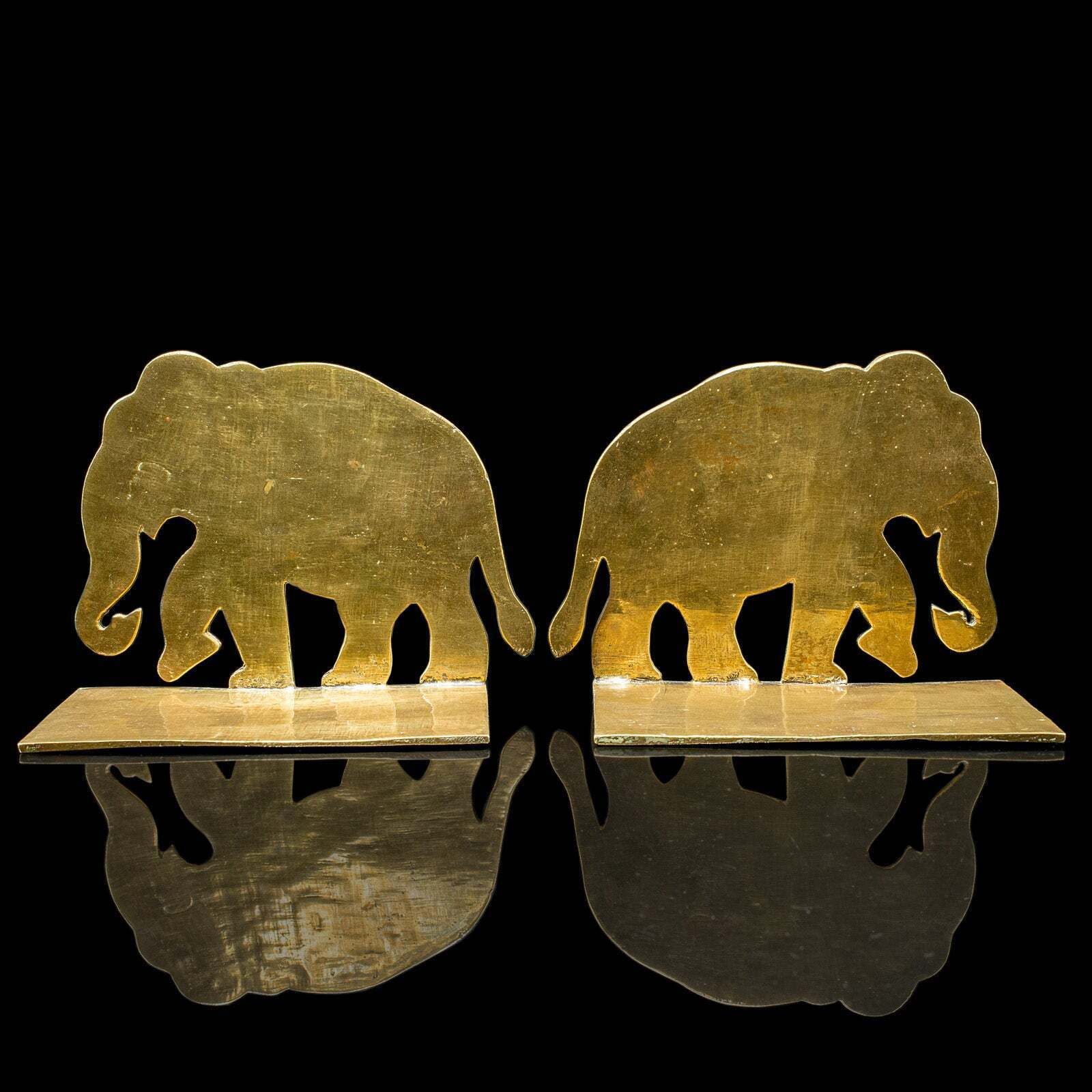 Pair Of Antique Elephant Bookends, Indian Brass Decorative Book Rests, Victorian photo buy