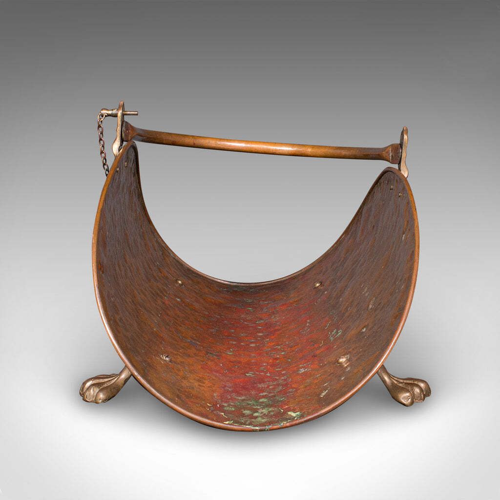 Antique Log Layer, English, Copper, Brass, Fireside Fuel Tray, Victorian, C.1870 photo 913.0