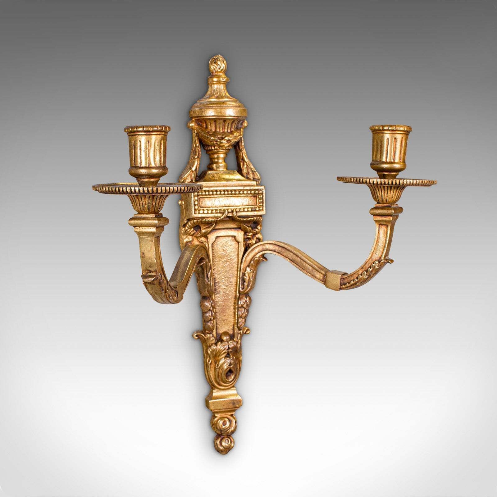 Pair Of Antique Candle Sconces, Italian, Grand Tour Brass Wall Lights, Victorian photo 1321.0