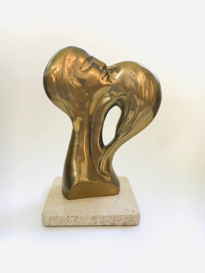 1970's Art Brass Intertwined Male Female Sculpture Statue photo furniture