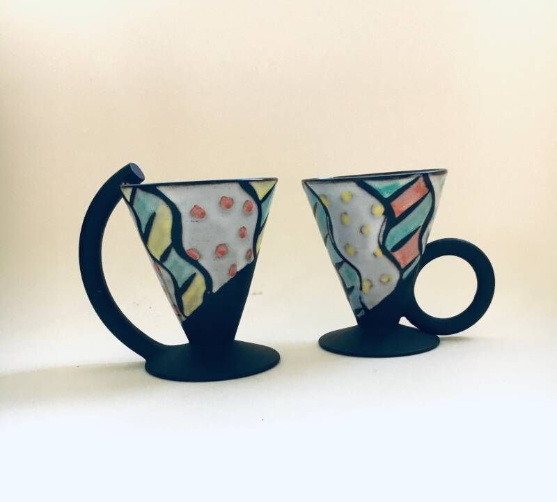 Art Ceramics Memphis Stijl Theekopjesset, Gesigneerd La, België, Ca. Jaren 1970 photo furniture
