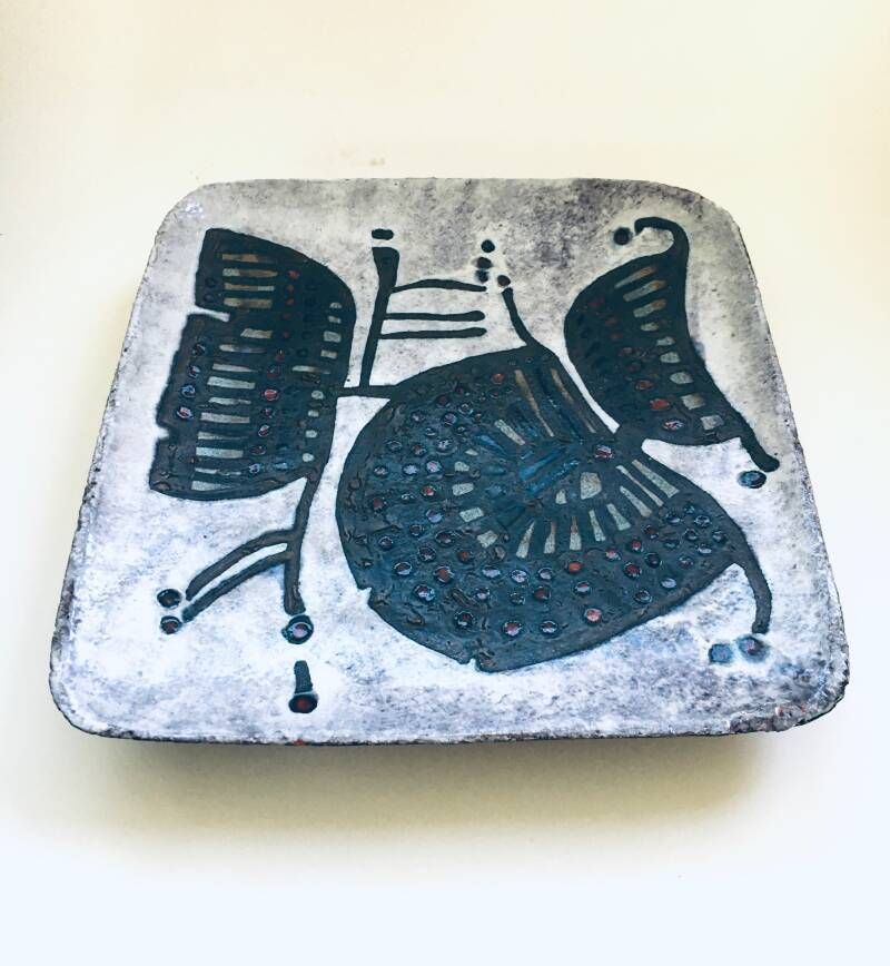 Brutalistisch Studio Aardewerk – Groot Vierkant Schaal Door Amphora Perignem, België, Ca. Jaren 1960