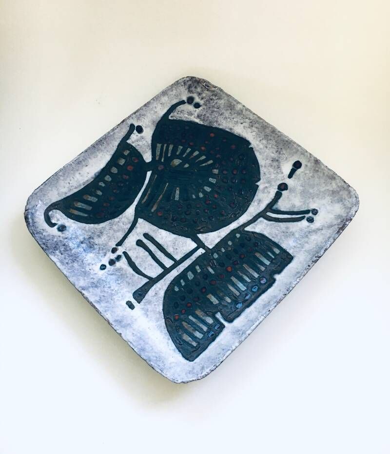 Woonaccessoires Brutalistisch Studio Aardewerk – Groot Vierkant Schaal Door Amphora Perignem, België, Ca. Jaren 1960 photo