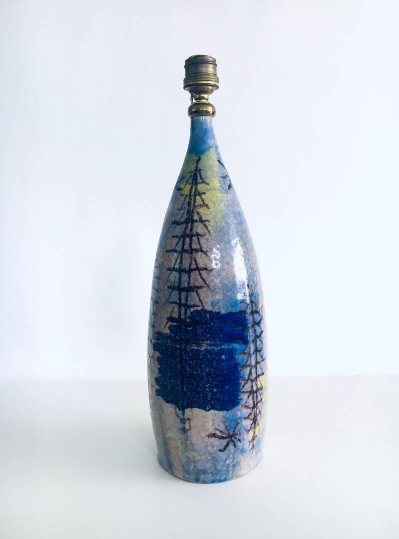Midcentury Design Art Studio Ceramic Table Lamp By Cacf Faenza, Italy 1950's photo Lighting