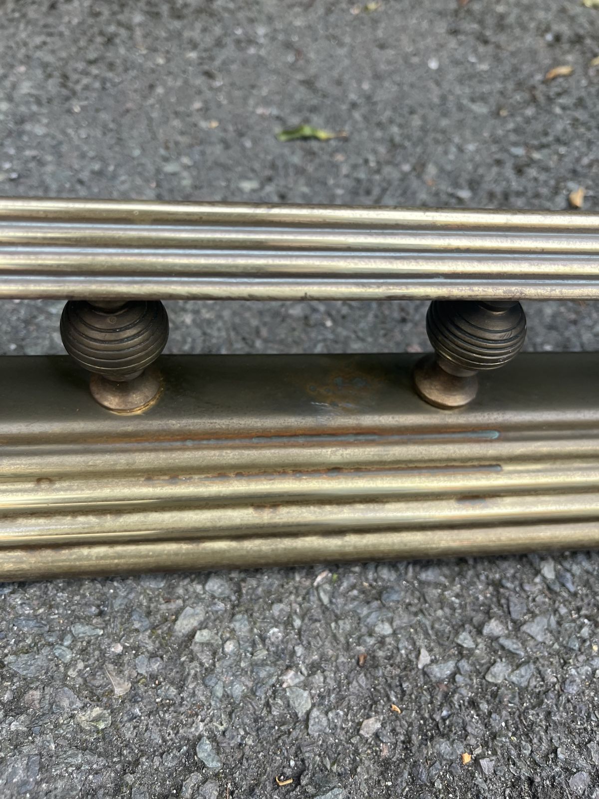 Classical Country House Antique Brass Fireplace Fender – C.1870 – Turned Bobbin Detail photo vintage