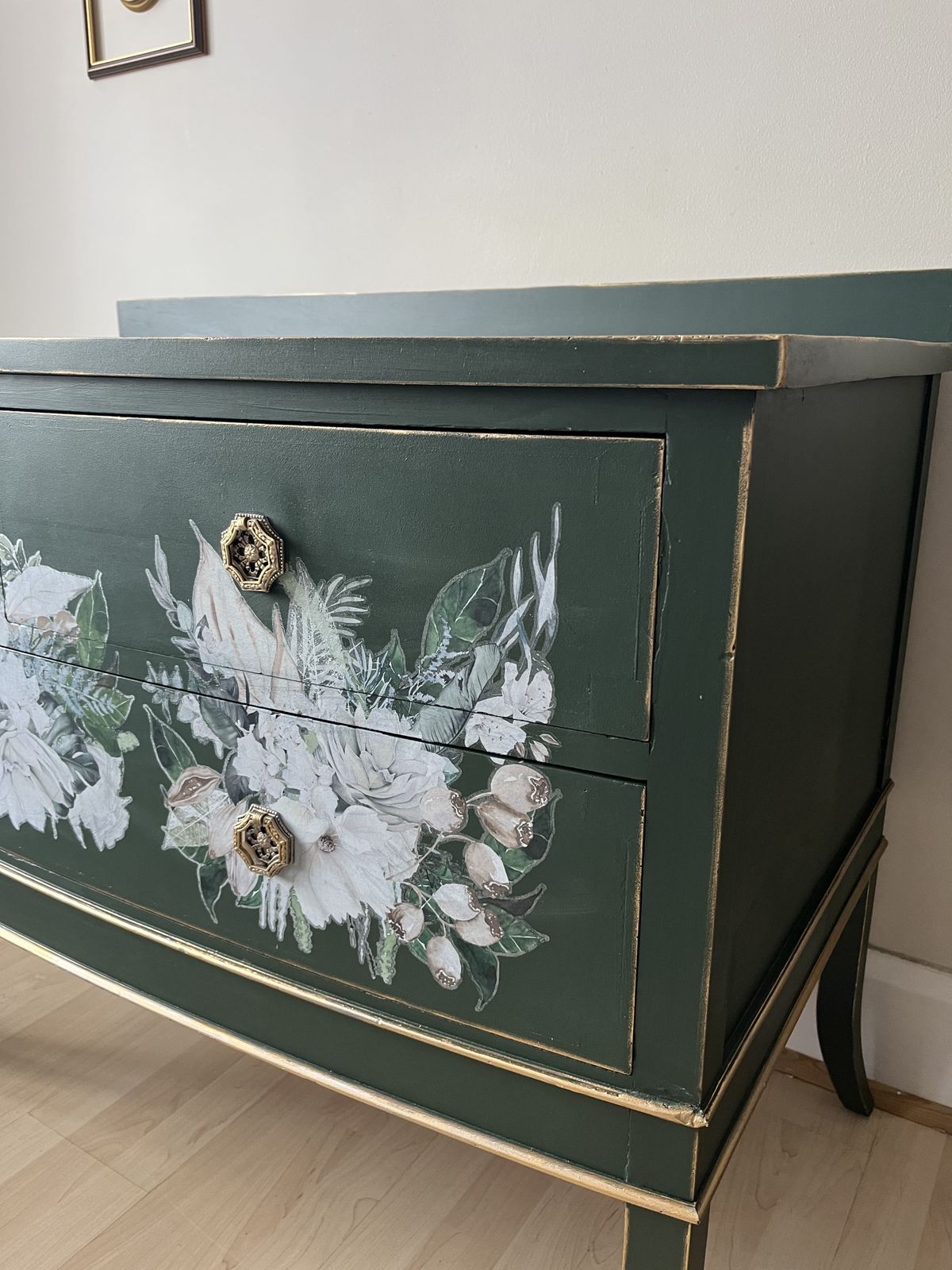 Stunning Green & Floral Chest Of Drawers, Hand Painted photo for sale