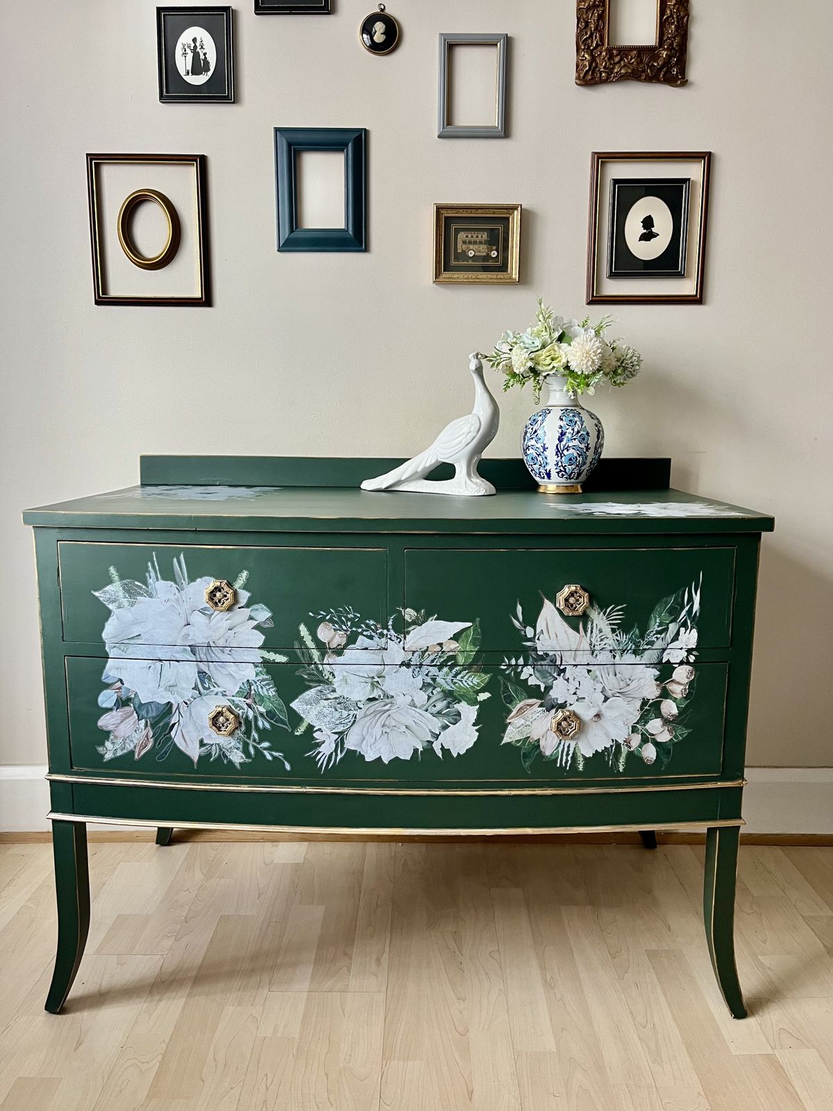 Stunning Green & Floral Chest Of Drawers, Hand Painted photo vintage