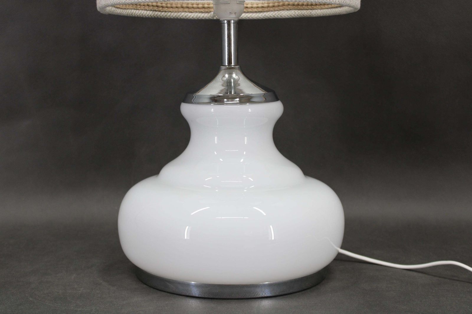 1970s Italian Glass Table Lamp With Boucle Fabric Shade photo for sale