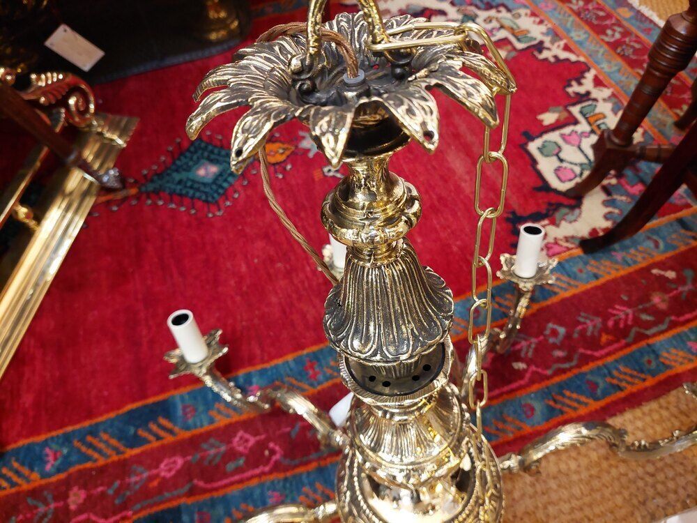 1920's Eight Branch Cast Brass Chandelier photo vinterior