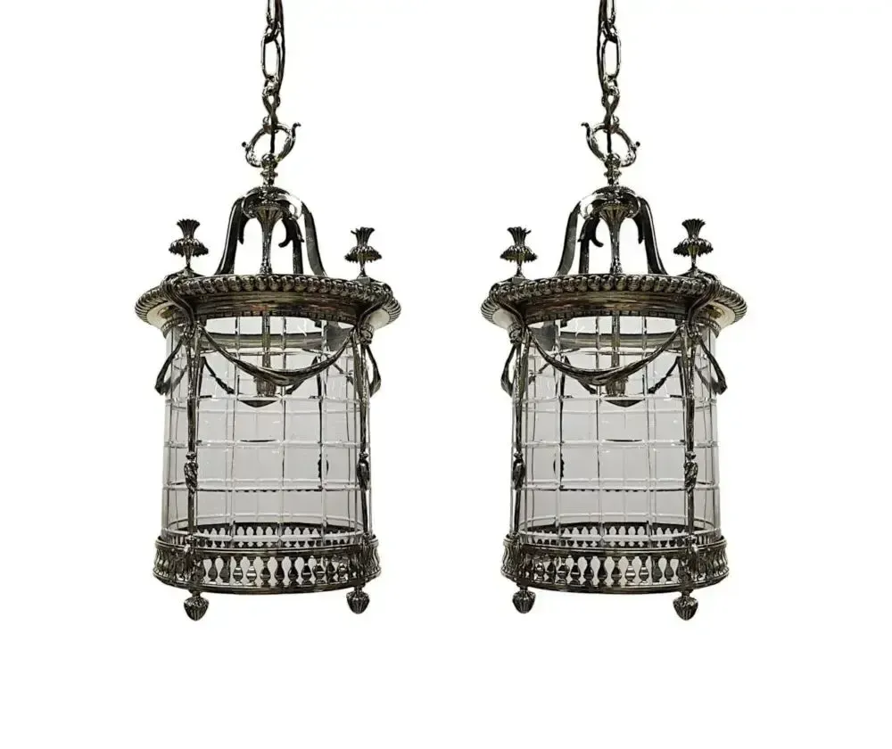 A Very Rare Pair Of Early 20th Century Brass And Glass Lanterns