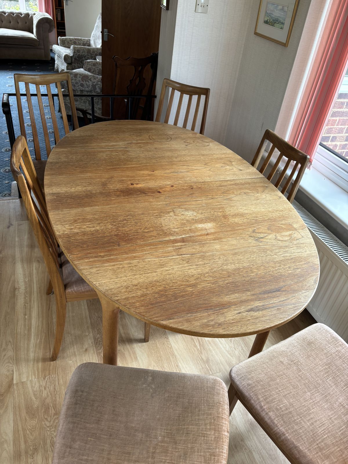 Mid Century Wood Table (Extendable W/ Internal Leaf ) With 6 Dining Chairs photo for sale