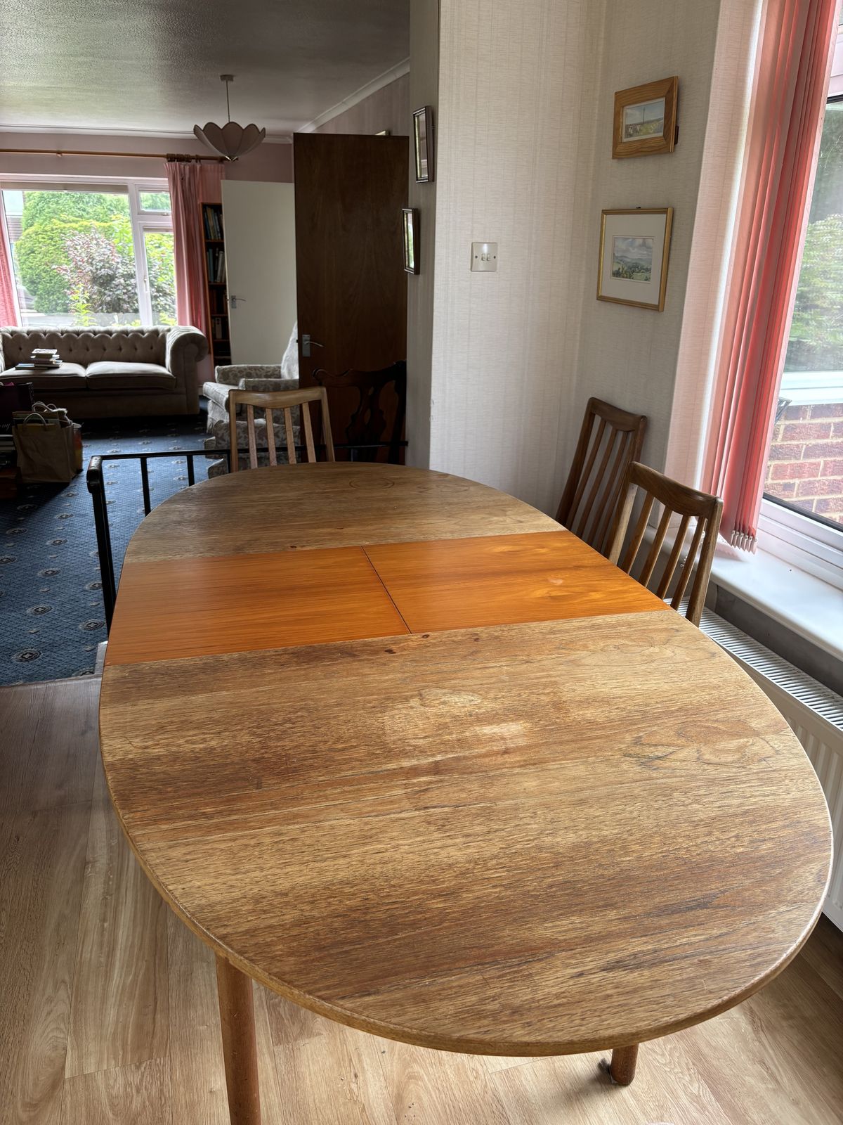 Mid Century Wood Table (Extendable W/ Internal Leaf ) With 6 Dining Chairs photo vintage