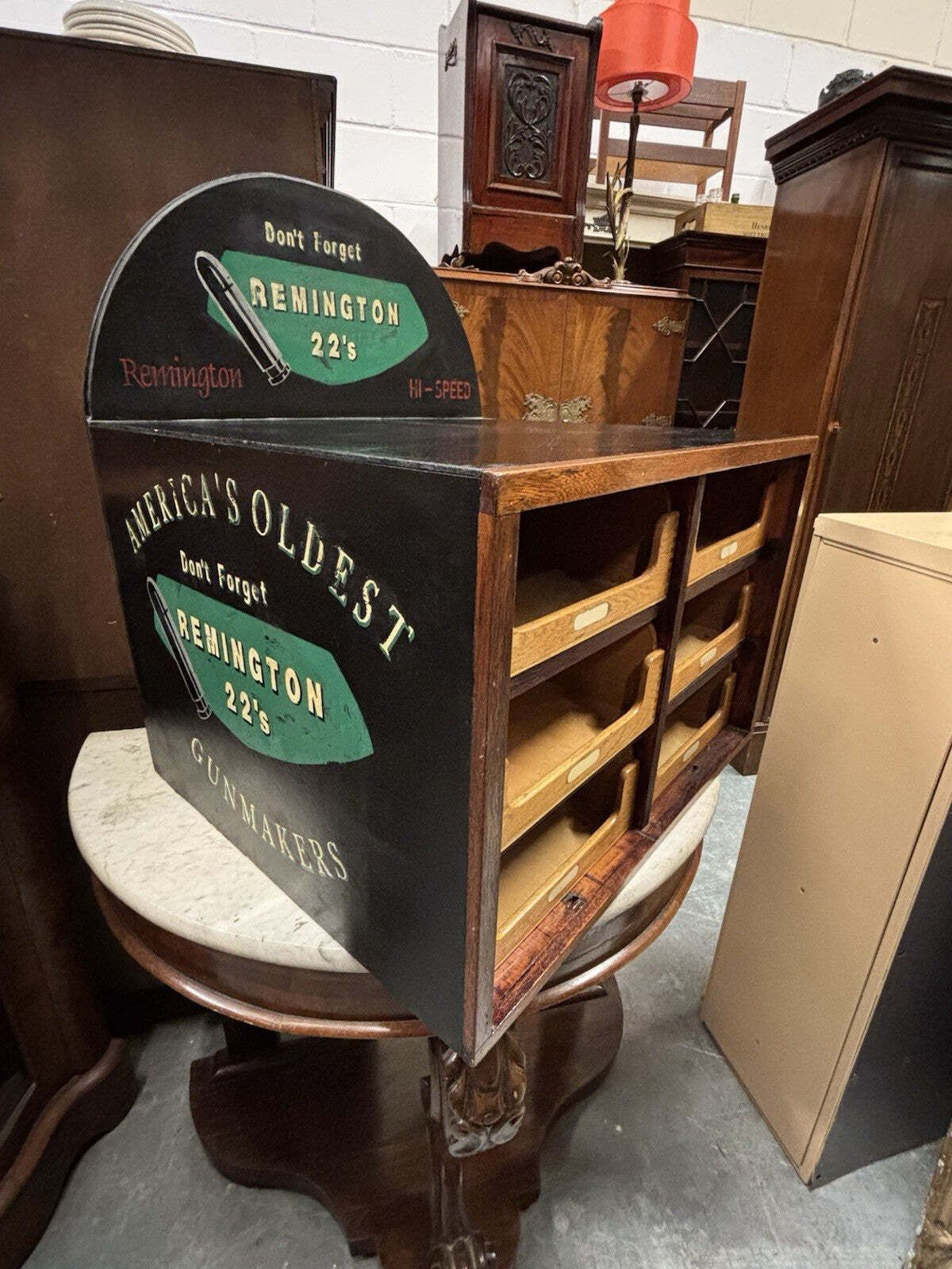 Set Of Shop Drawers. Advertising Cabinet. Remington Shop Counter Cabinet. photo for sale