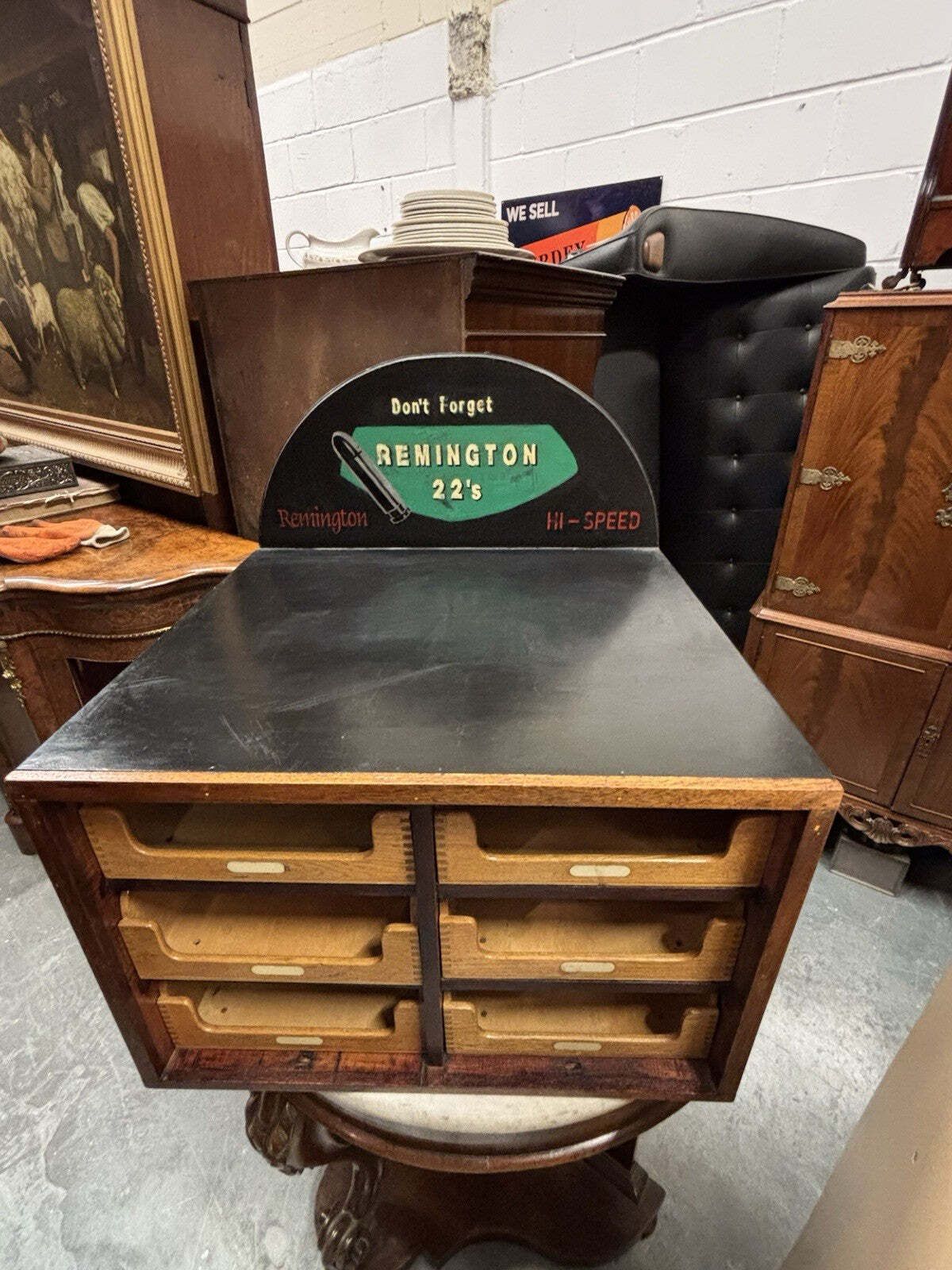 Set Of Shop Drawers. Advertising Cabinet. Remington Shop Counter Cabinet. photo Furniture