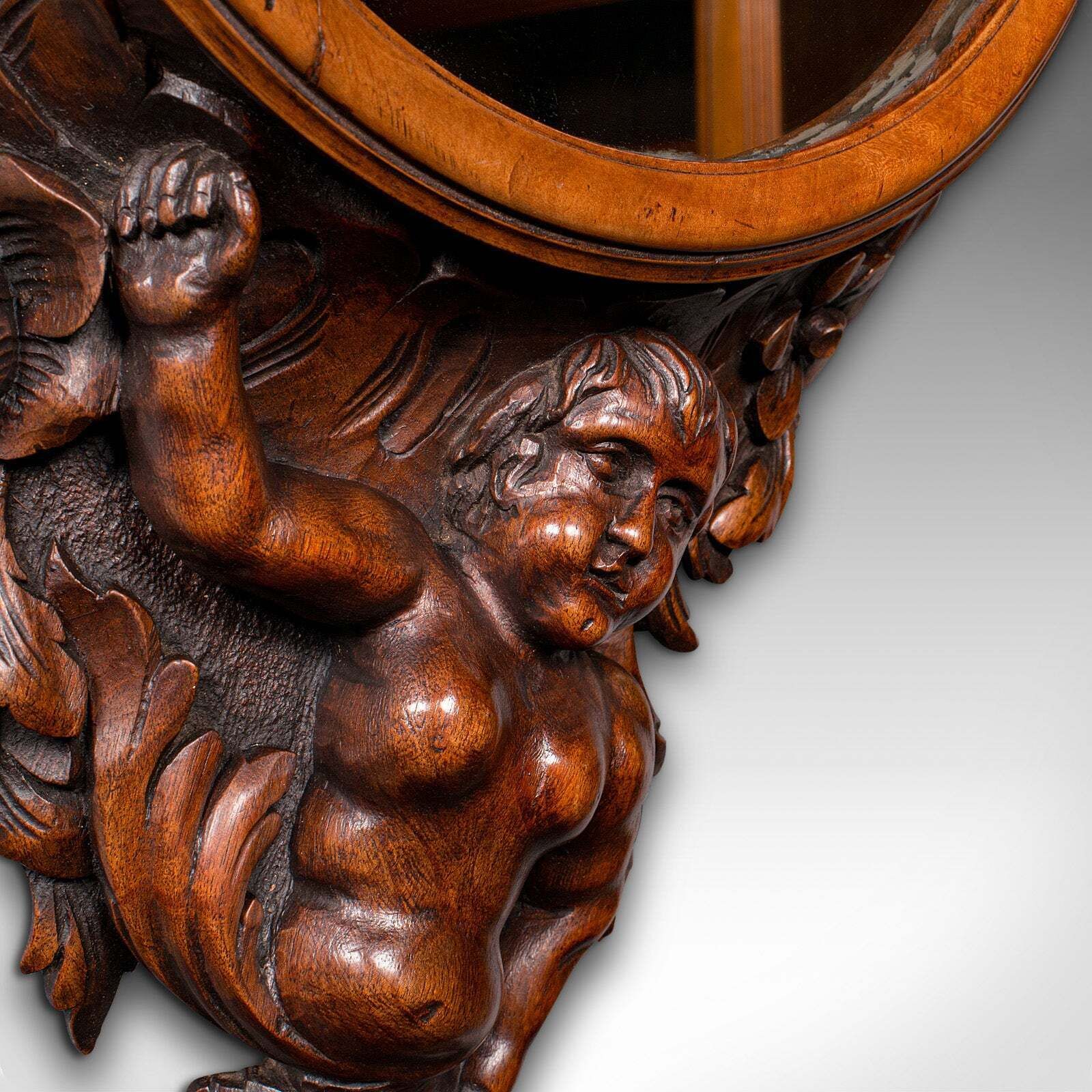 Antique Rococo Mirror, Italian, Carved Fruitwood, Hall, Lounge, Victorian, 1900 photo vintage