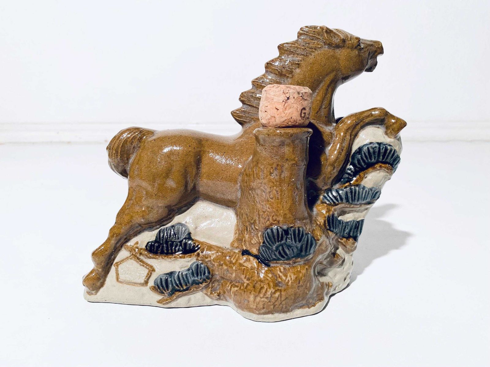Ceramic Horse Spirit Decanter / Japanese Or Chinese Bar Decor / Sake Bottle photo for sale