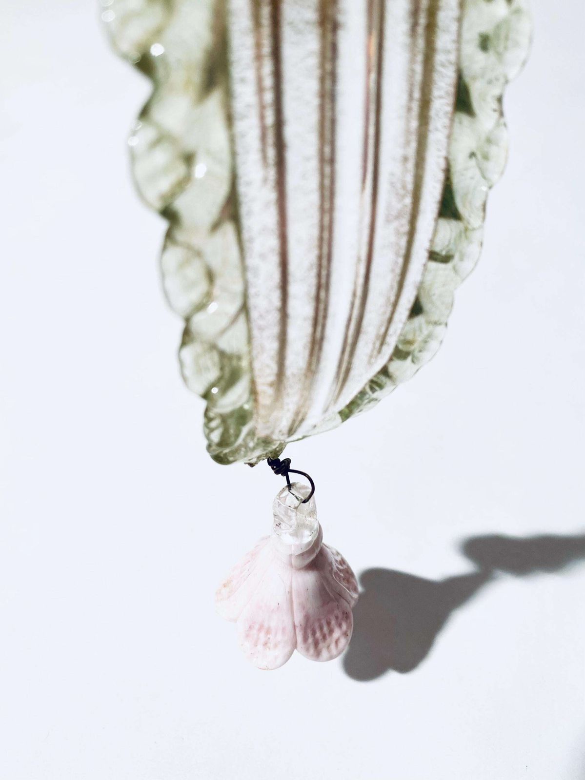 Rare Murano Glass Chandelier Leaf & Flower Replacement Parts / Green Gold Pink Vintage Italian Art Interior photo Lighting