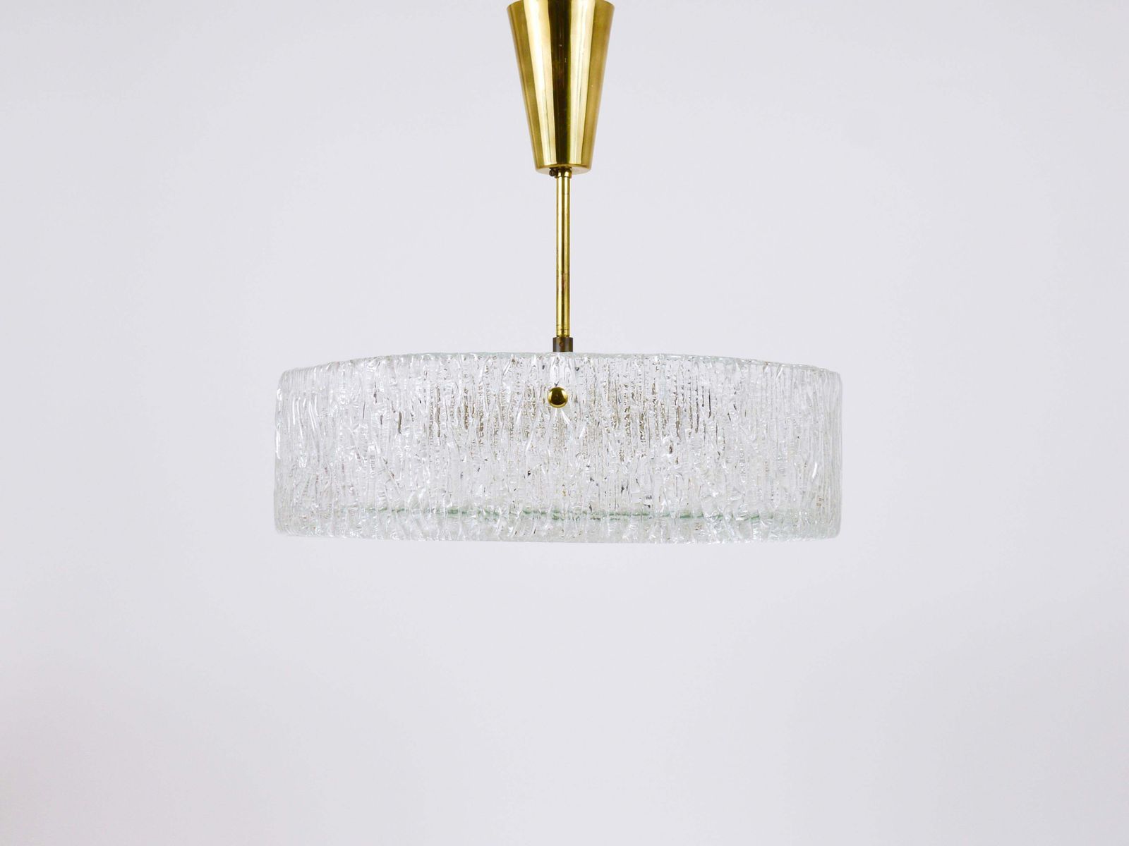 photo buy J.T. Kalmar Round Textured Glass Ring & Brass Chandelier, Pendant Lamp, 1950s