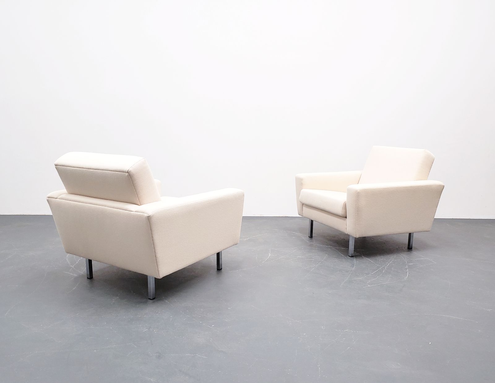 Set Of Two   German Club Lounge Chairs – Ivory Wool Upholstery, Chrome Legs photo Furniture