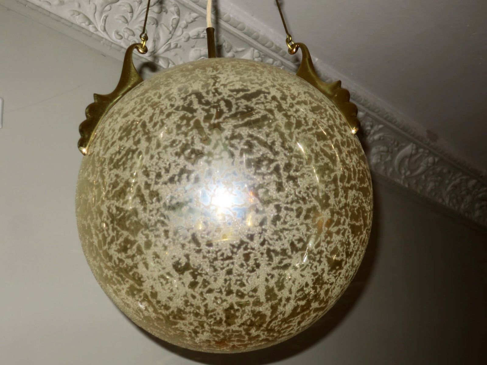 Doria Leuchten Frosted Glass And Brass Pendant Light, 1970s photo vinterior