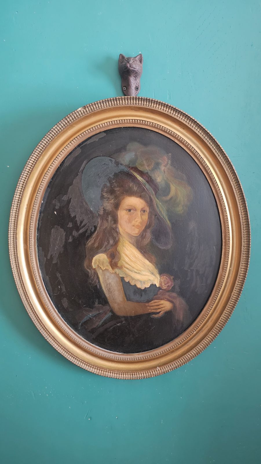 Very Old Oil Painting Of A Beautiful Georgian Young Lady photo furniture