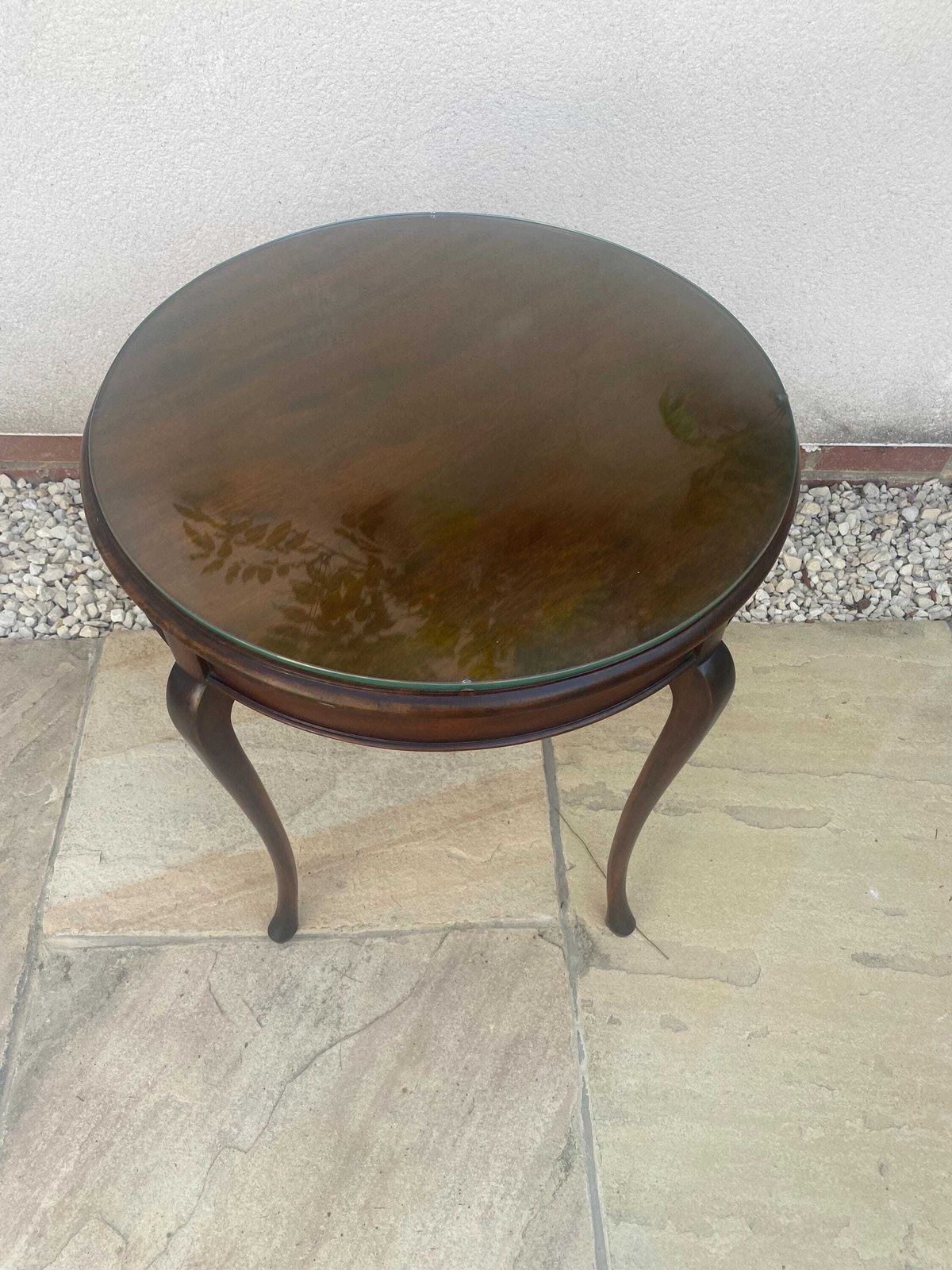 Antique Mahogany Side Table Wine Table With Round Glass Top. photo for sale