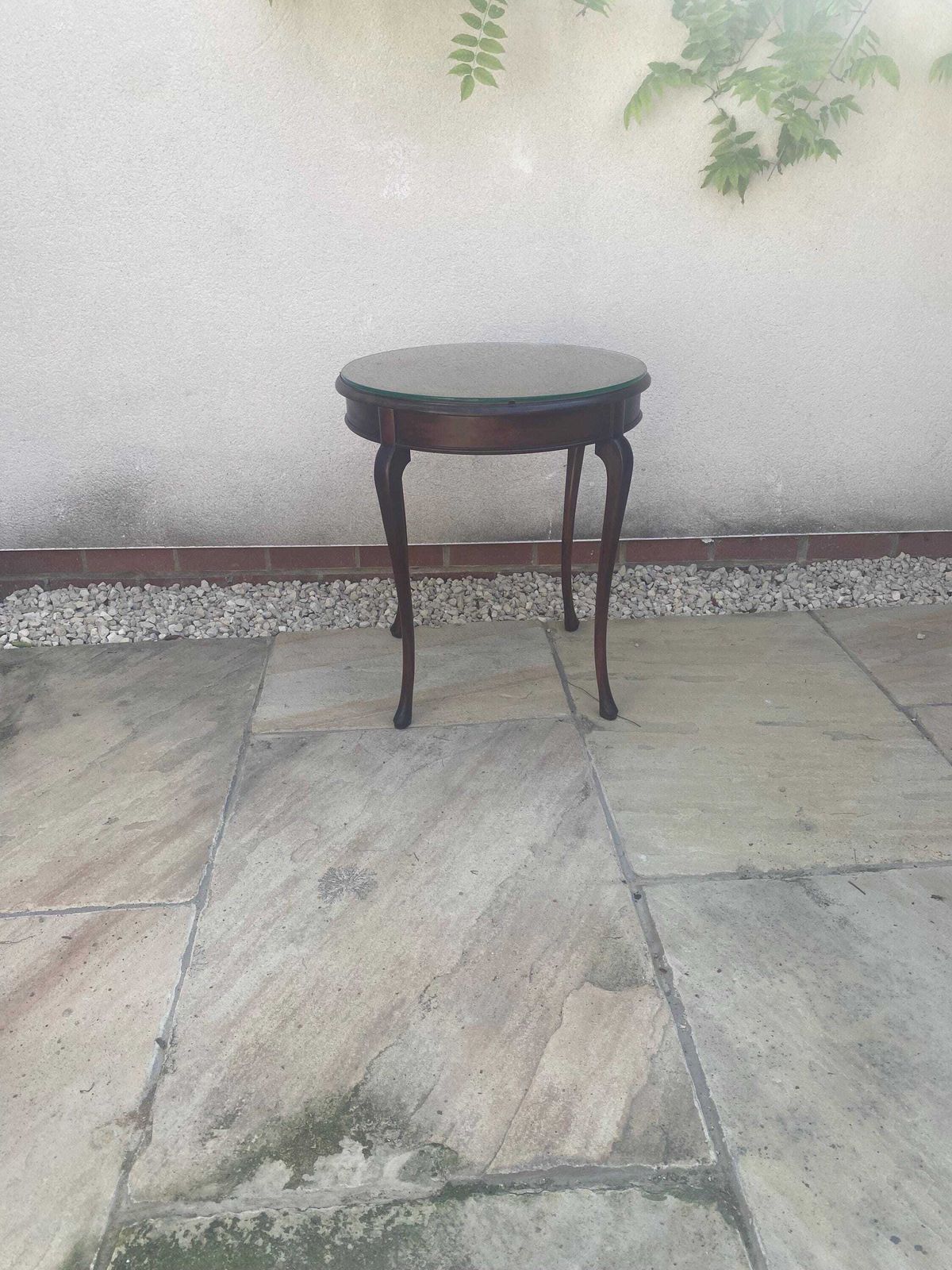 Antique Mahogany Side Table Wine Table With Round Glass Top. photo vintage