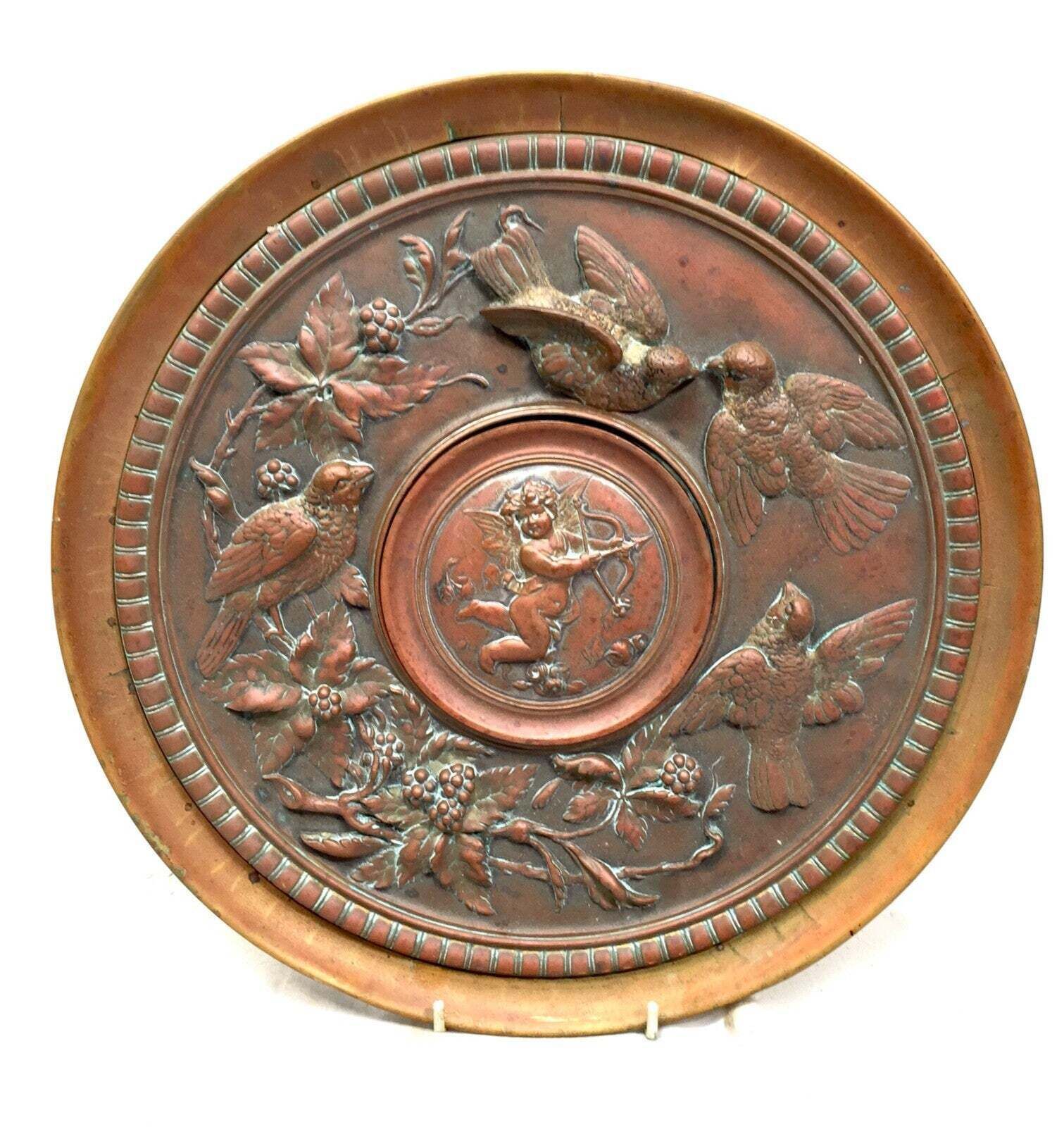 Antique Arts & Crafts Copper And Brass Charger / Tazza Large Size C.1900