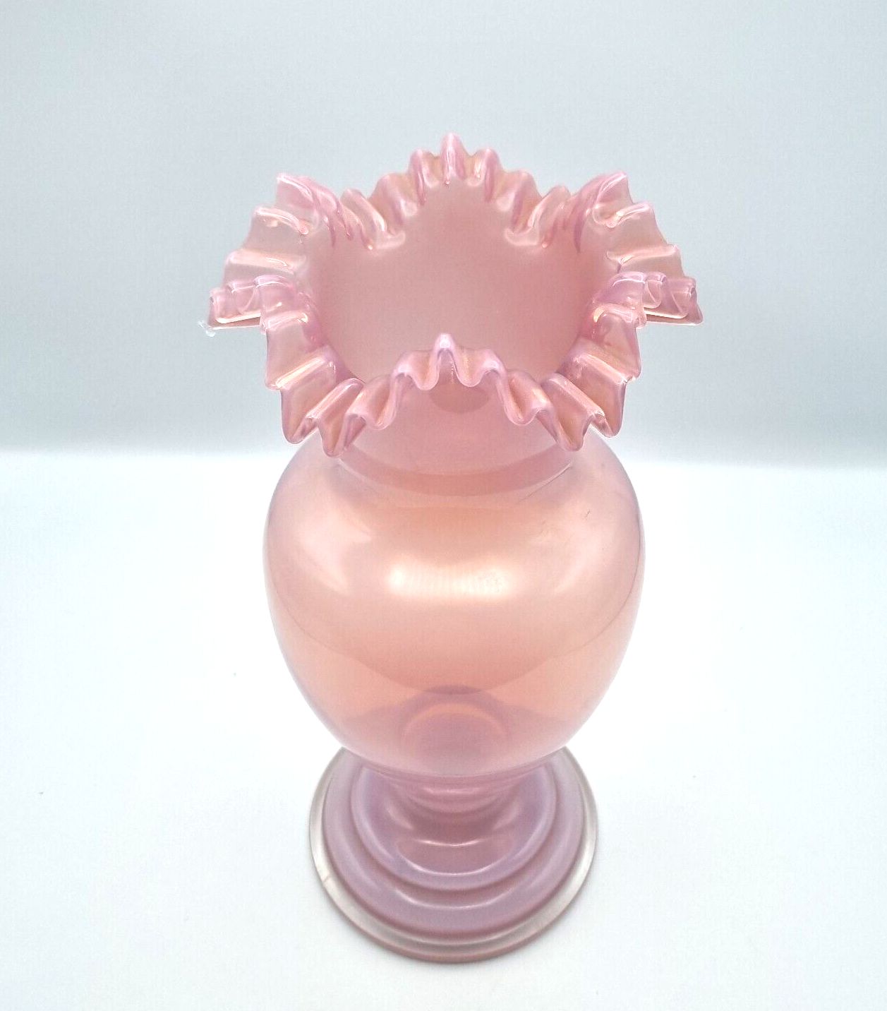Victorian Vase Pink Opaline Glass Vase Ruffled Neck Glass Vase Stunning! photo for sale