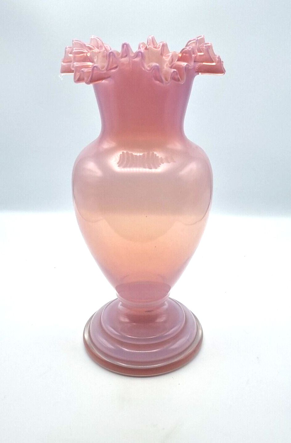 Victorian Vase Pink Opaline Glass Vase Ruffled Neck Glass Vase Stunning! photo 130.0