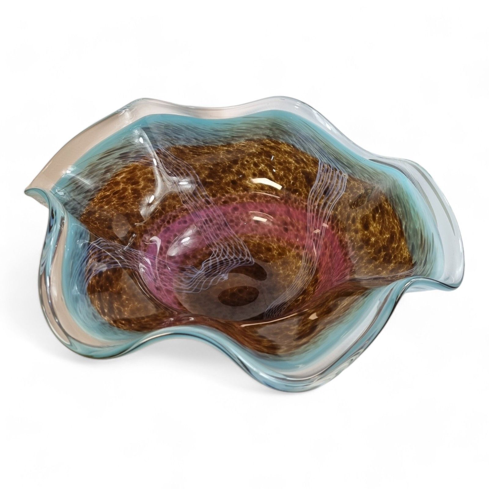 Svaja Glass Bowl Vintage Glass Bowl  Art Glass Ruffle Stretched Glass Bowl photo 150.0