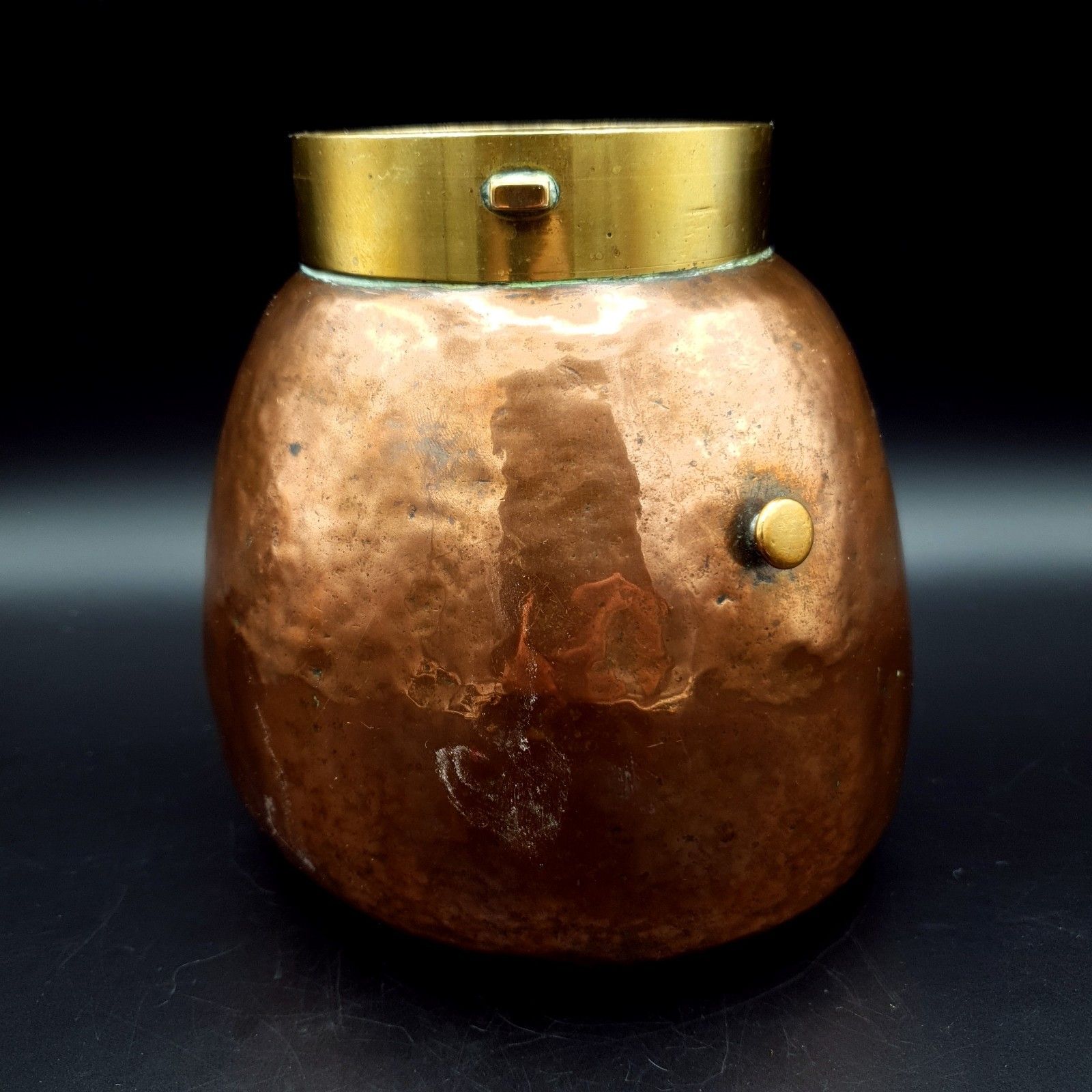 Copper & Brass Vessel Small Coal, Kindling Scuttle, Heating Pot 625g Re Use Vtg photo furniture