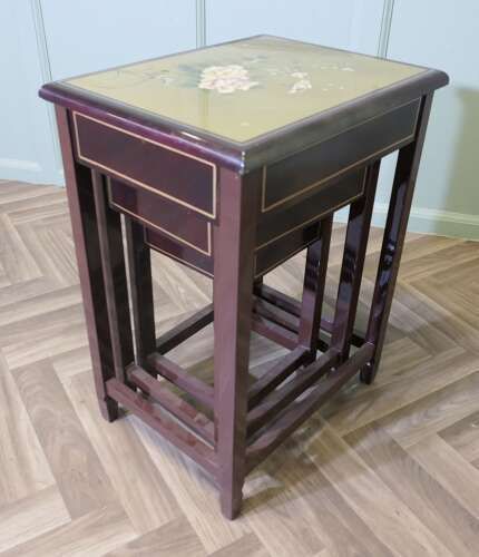 Nest Of 3 Lacquered Painted Chinoiserie Tables photo for sale