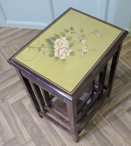 Nest Of 3 Lacquered Painted Chinoiserie Tables photo buy