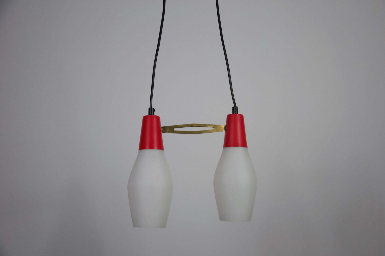 Mid Century Red Metal And Opal Glass Ceiling Lamp, Italy, 1960s photo for sale