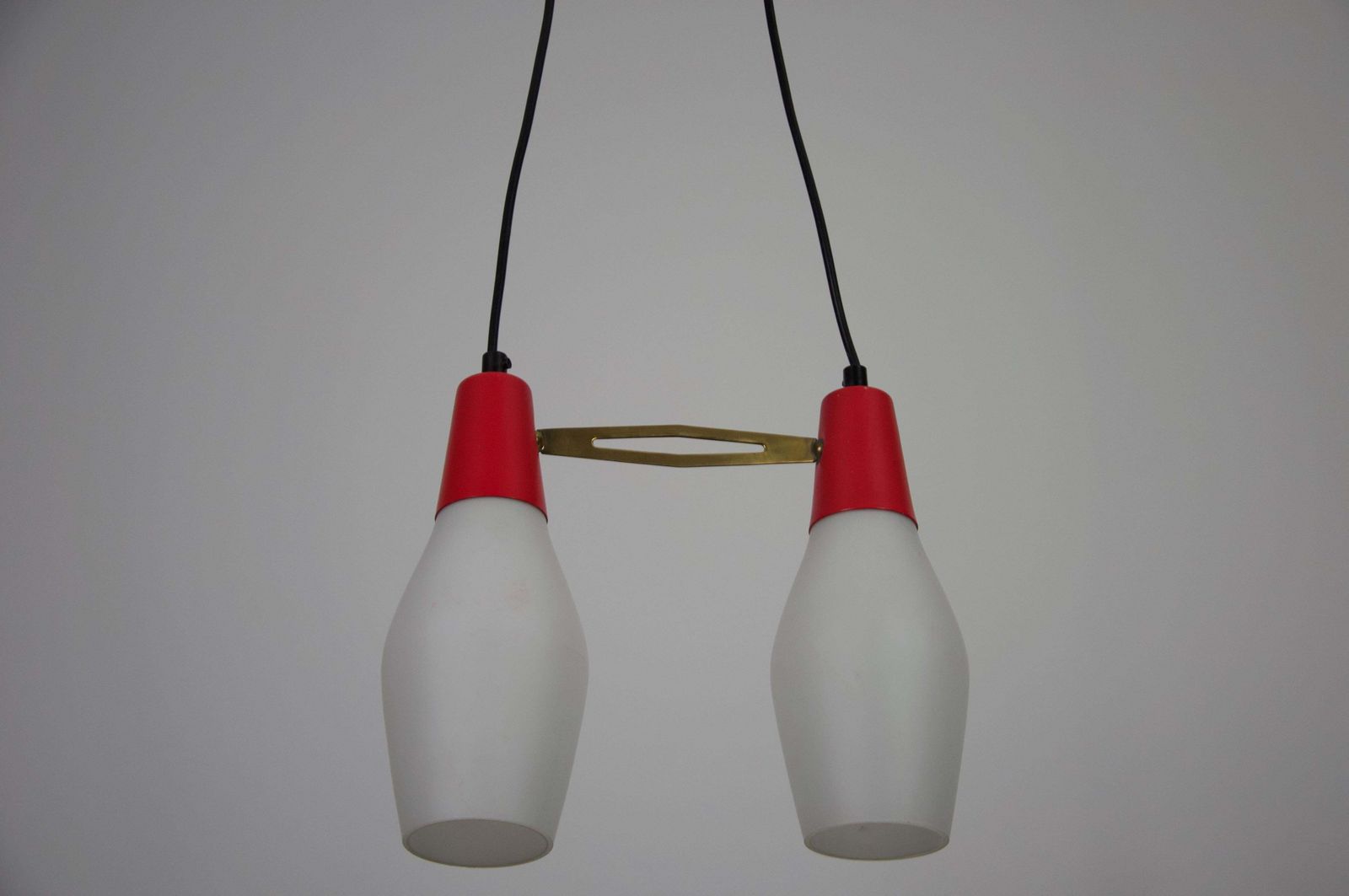 Mid Century Red Metal And Opal Glass Ceiling Lamp, Italy, 1960s photo vinterior