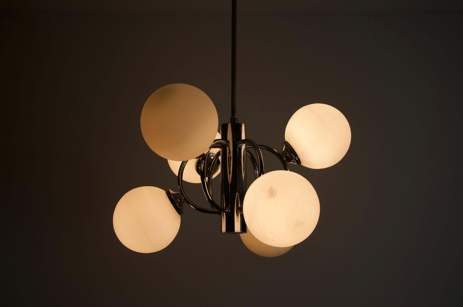 Mid Century Modern Chrome Kaiser 6 Arm Space Age Chandelier, Germany, 1960s photo for sale