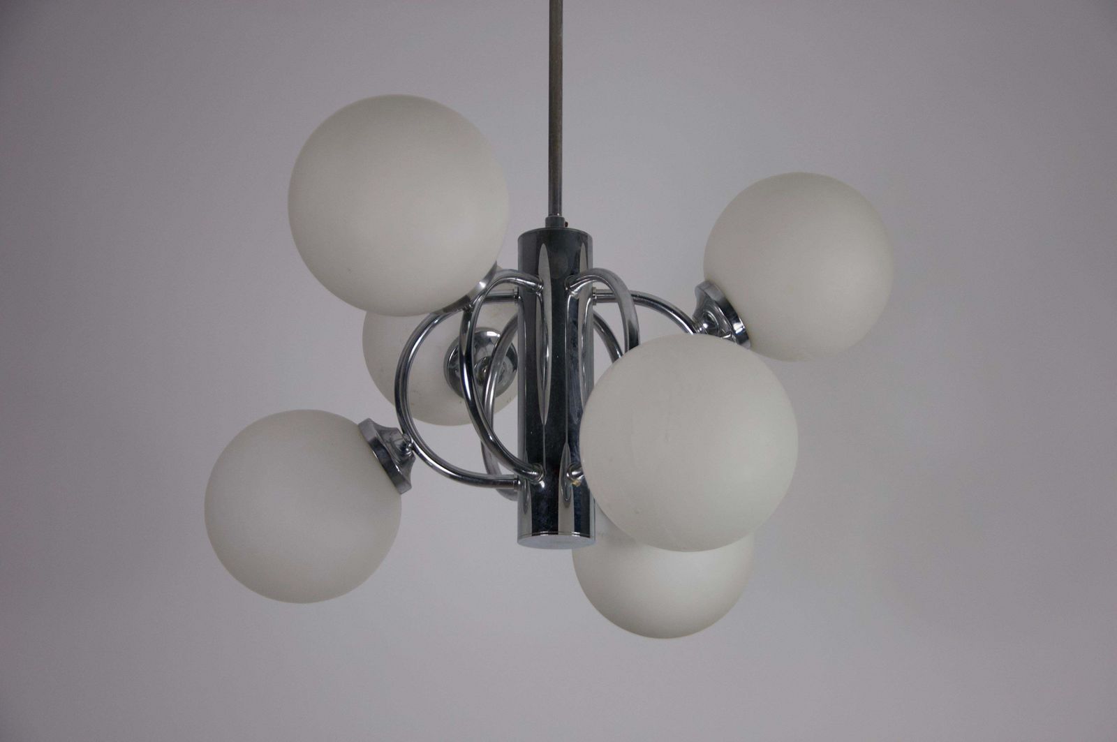 Mid Century Modern Chrome Kaiser 6 Arm Space Age Chandelier, Germany, 1960s photo vinterior