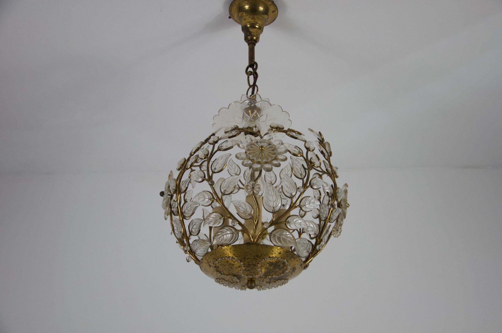 photo for sale Brass And Crystal Glass Chandelier By Ernst Palme For Palwa, 1960s