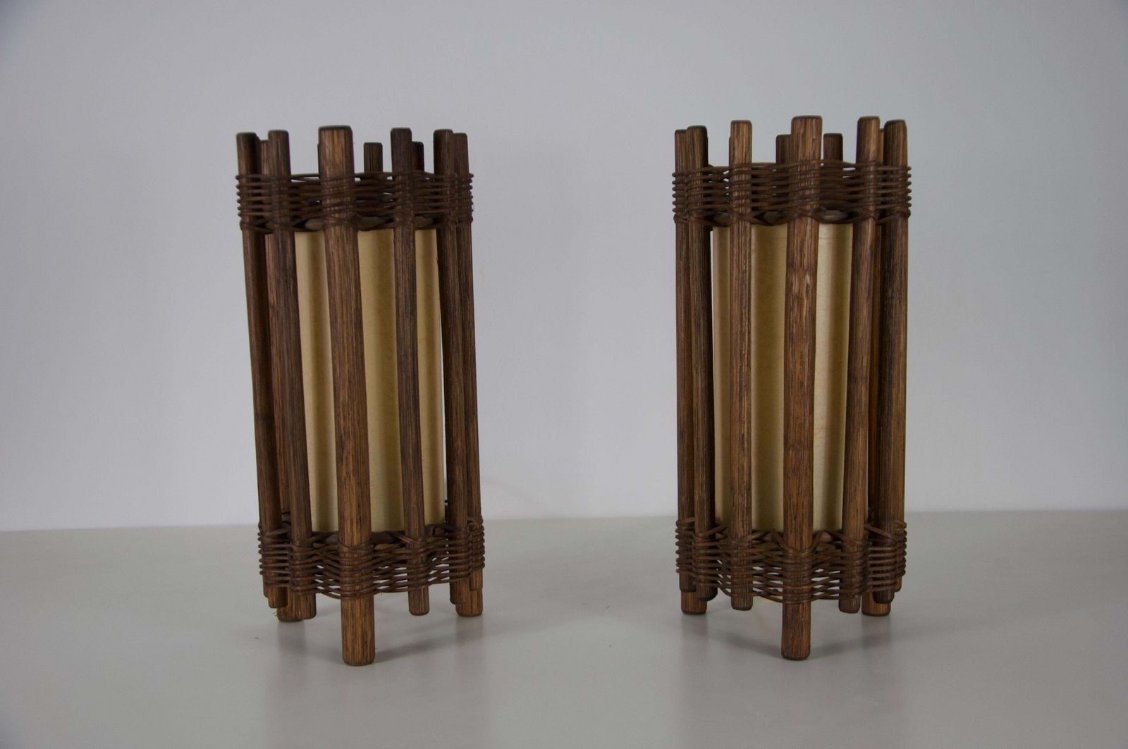 Pair Of Midcentury Wooden Table Lamps In The Style Of Temde, Circa 1970 photo vinterior