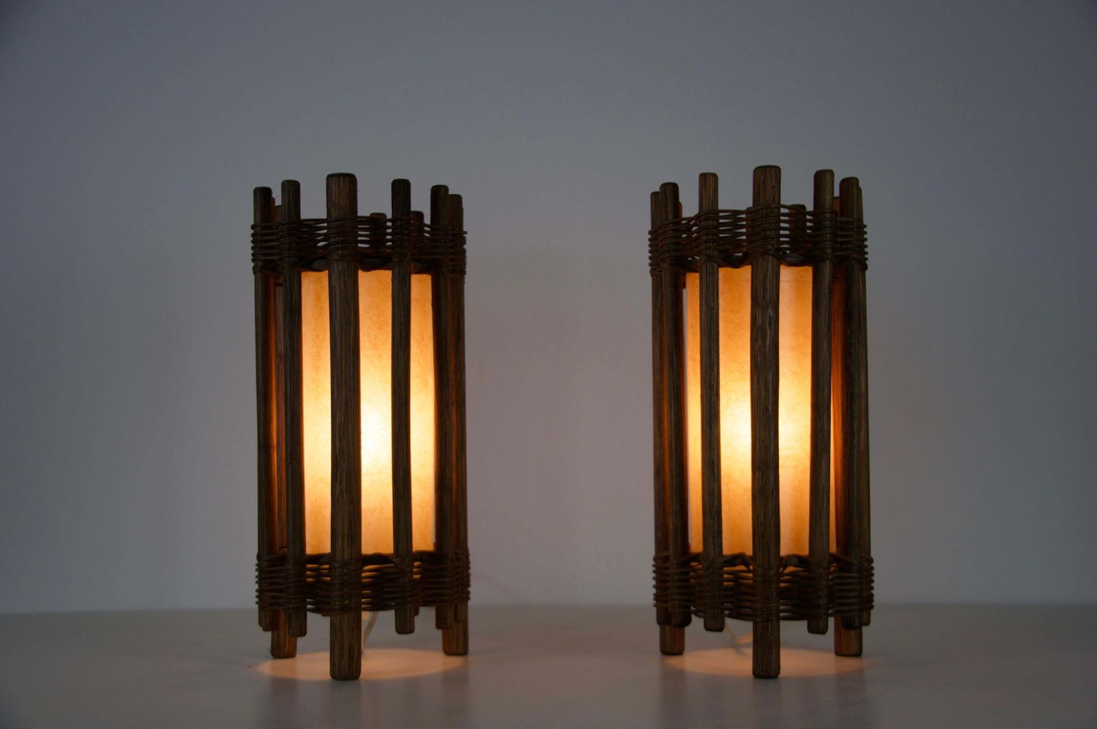 794.0 Pair Of Midcentury Wooden Table Lamps In The Style Of Temde, Circa 1970 photo