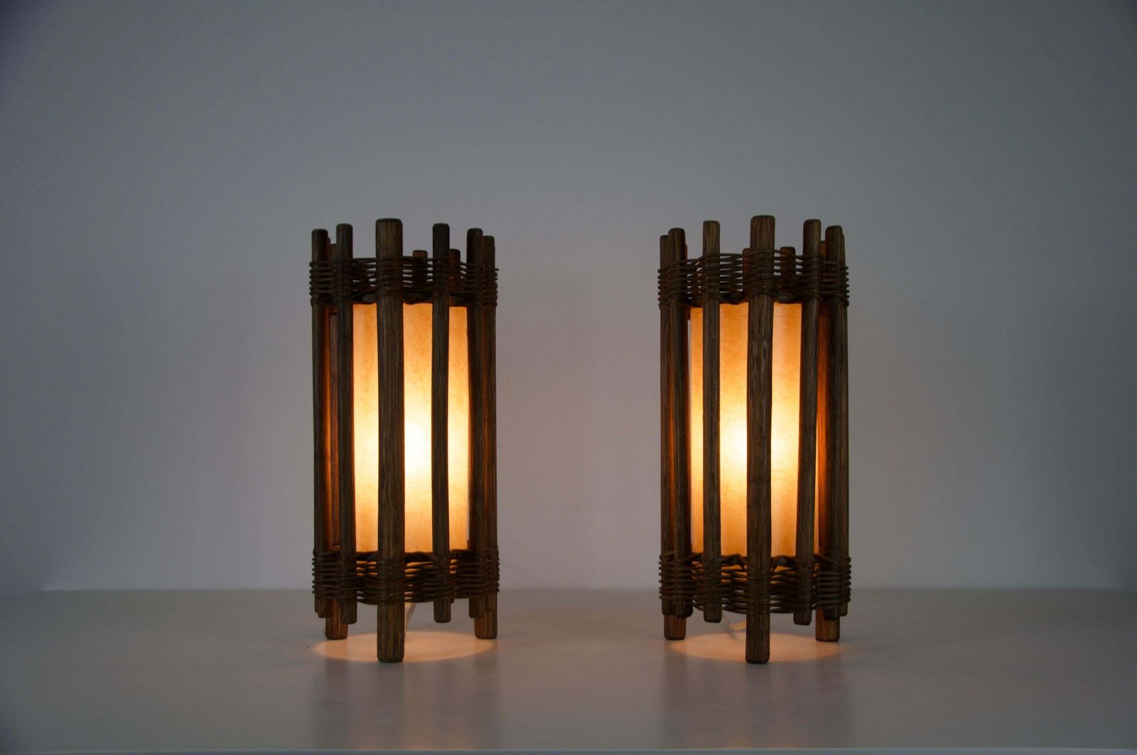photo vinterior Pair Of Midcentury Wooden Table Lamps In The Style Of Temde, Circa 1970