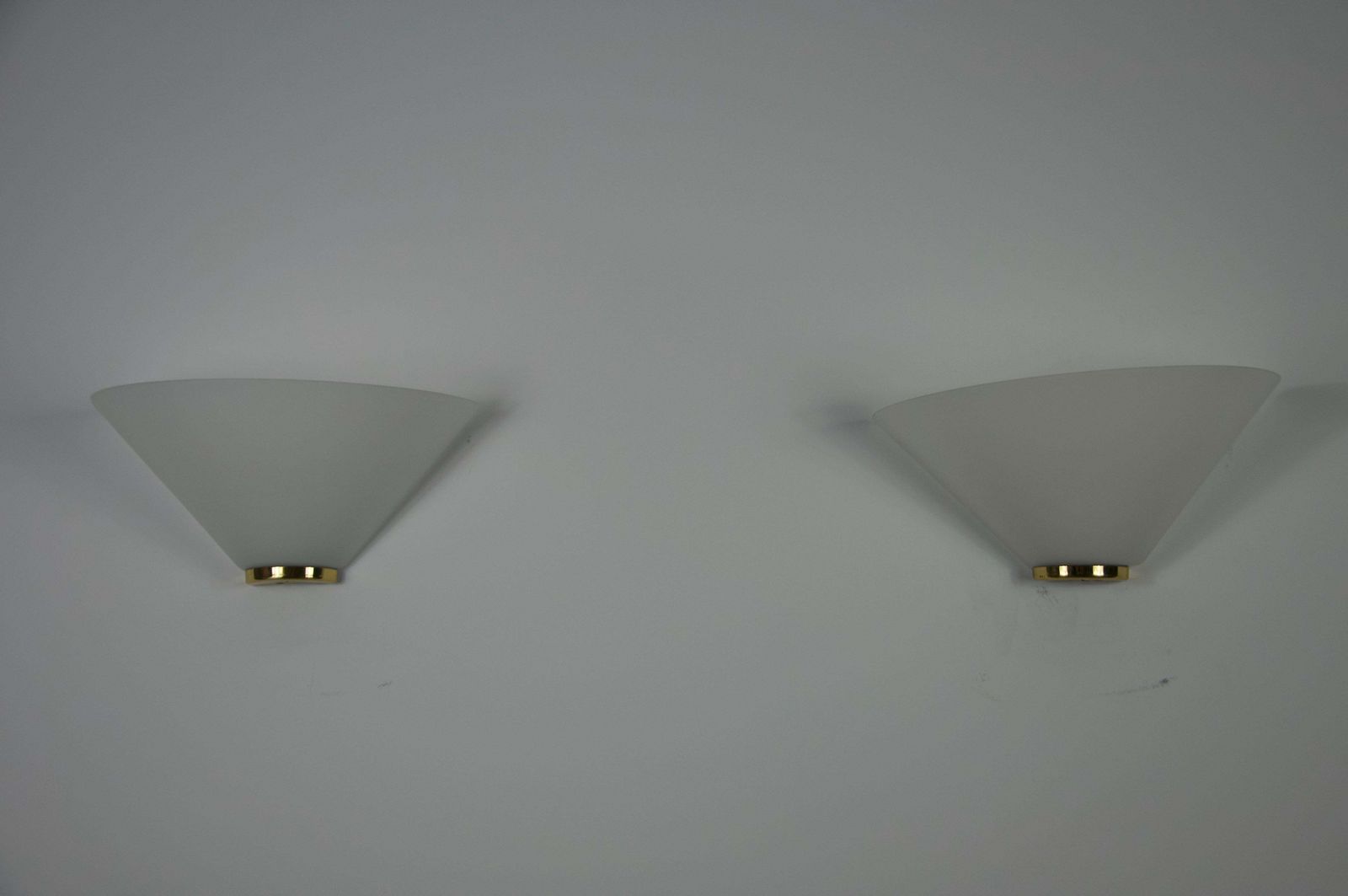 Pair Of Brass And Opaline Glass Wall Lamps By Glashütte Limburg, 1960s photo vintage