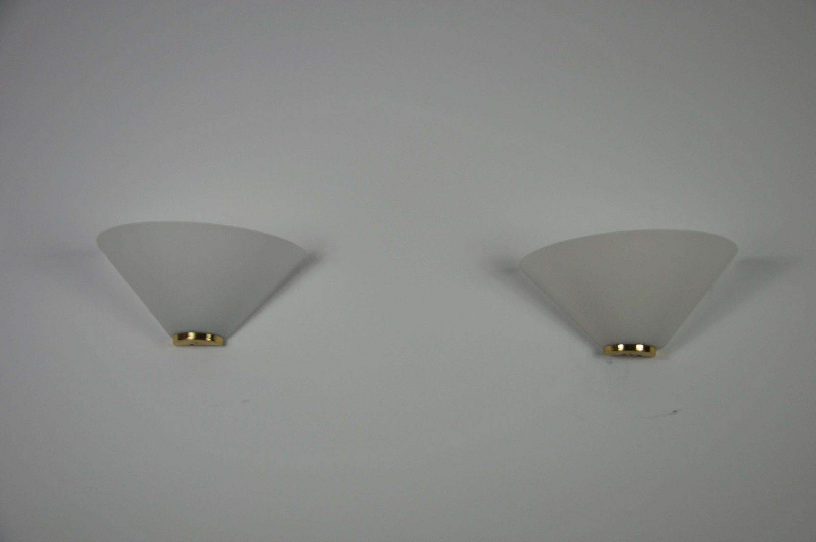 photo furniture Pair Of Brass And Opaline Glass Wall Lamps By Glashütte Limburg, 1960s