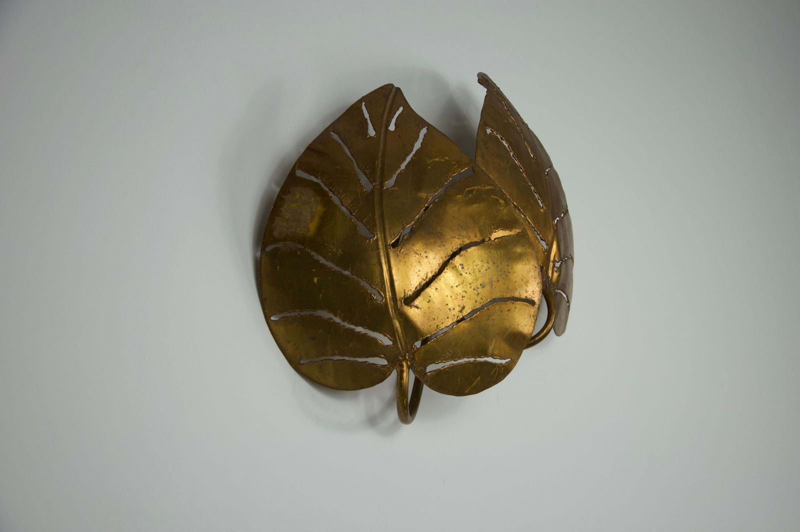 Brass Monstrera Double Leaf Wall Lamp, Maison Jansen, France, 1960s photo buy