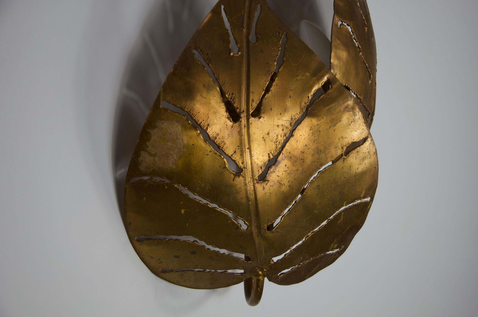 Brass Monstrera Double Leaf Wall Lamp, Maison Jansen, France, 1960s photo vintage