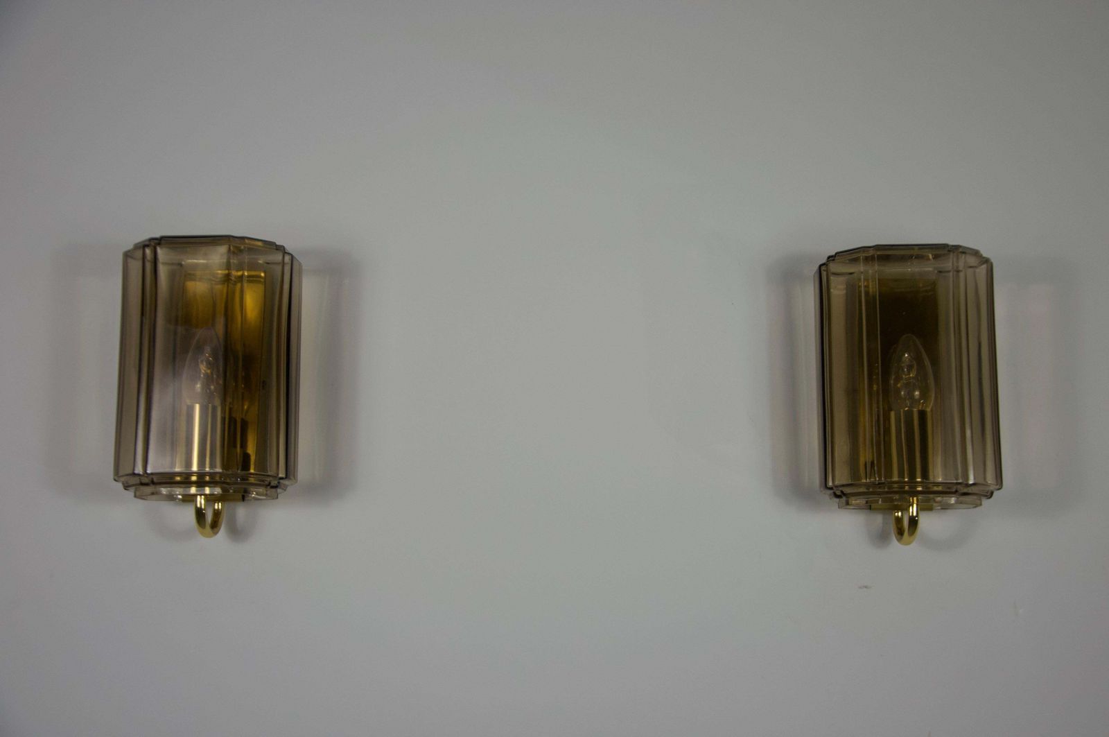 Pair Of Brass And Glass Wall Lamps By Glashütte Limburg, 1960s photo 733.0