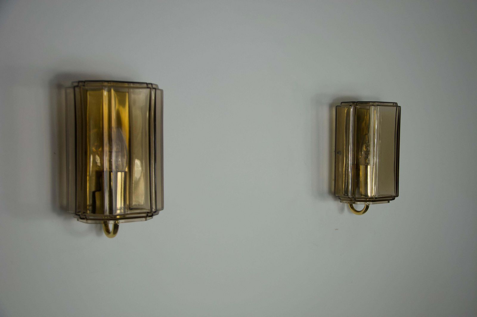 Pair Of Brass And Glass Wall Lamps By Glashütte Limburg, 1960s photo vintage